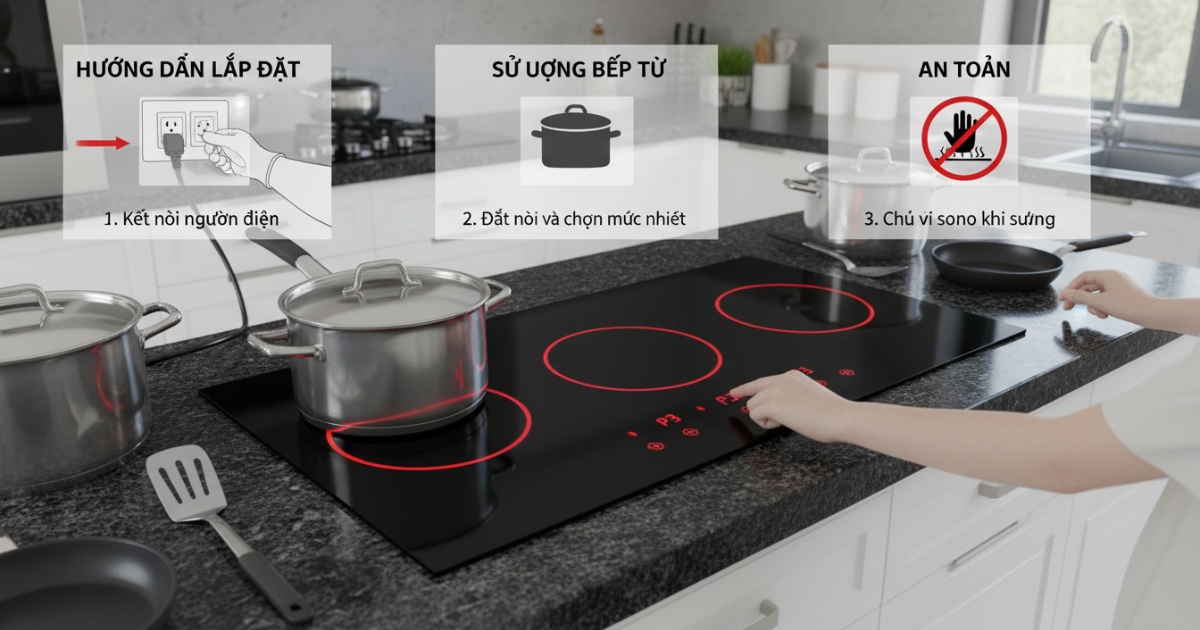 Hướng dẫn lắp đặt và sử dụng bếp từ 3 vùng nấu an toàn