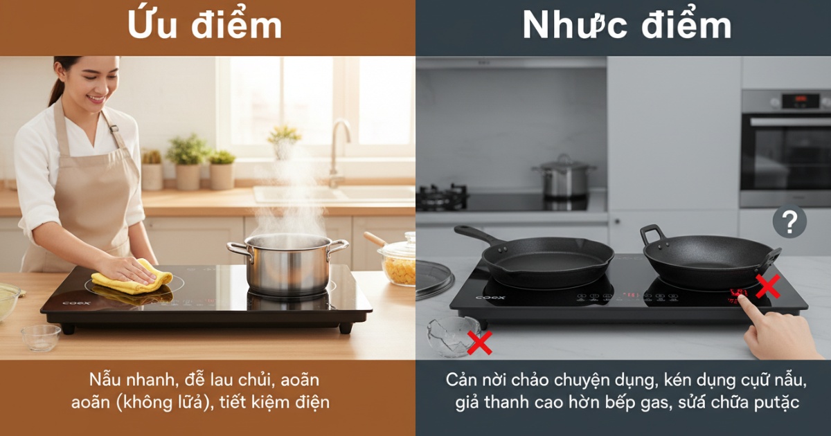 Ưu điểm và nhược điểm khi sử dụng bếp từ Coex