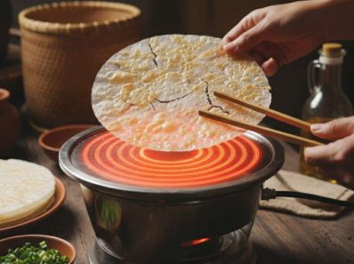 nướng bánh tráng bằng bếp hồng ngoại