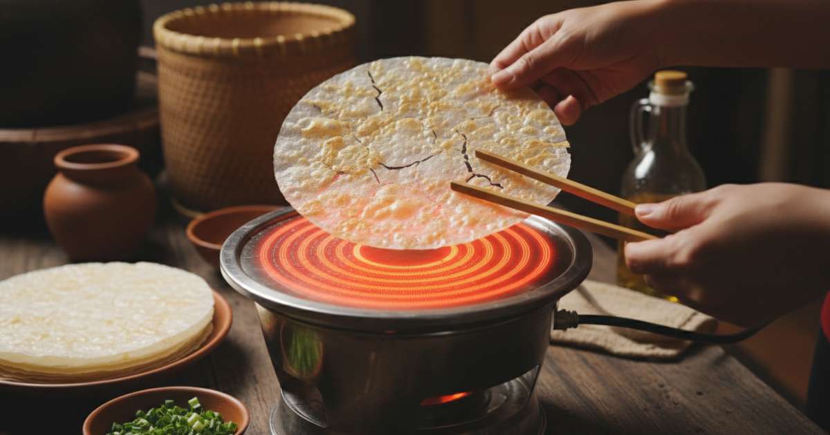 nướng bánh tráng bằng bếp hồng ngoại