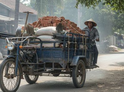 xe 3 bánh chở vật liệu xây dựng