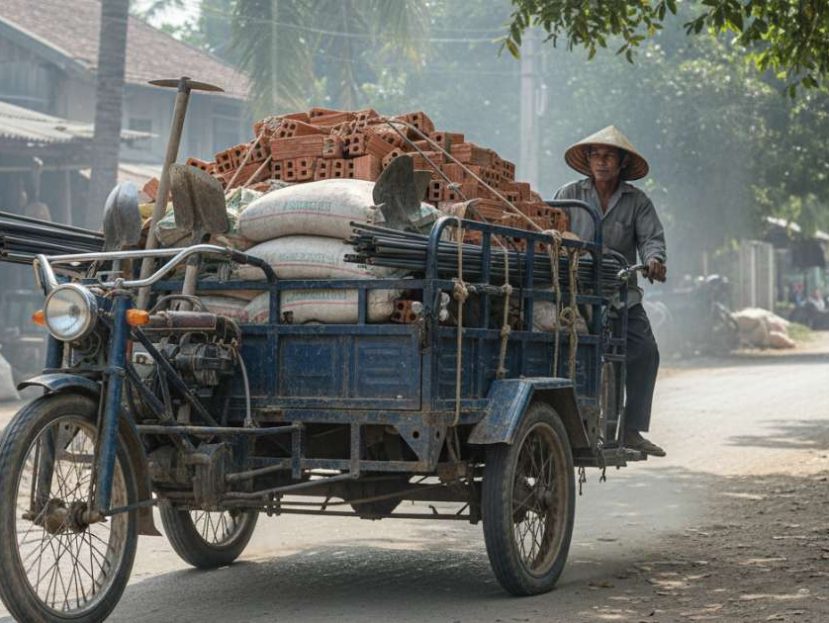 xe 3 bánh chở vật liệu xây dựng