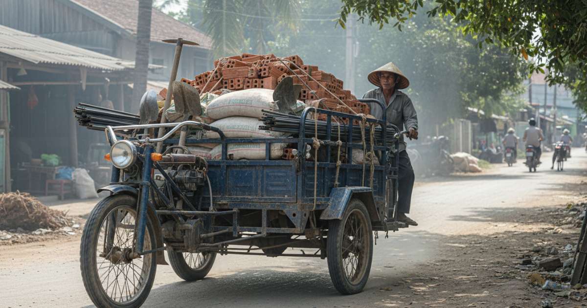 xe 3 bánh chở vật liệu xây dựng