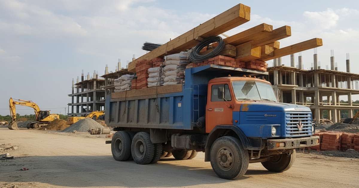 xe tải 5 tấn chở vật liệu xây dựng